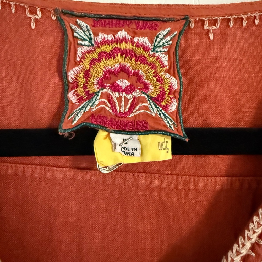 Johnny Was Rust Embroidered V-Neck Tunic size small just had it dry cleaned. - Picture 2 of 6